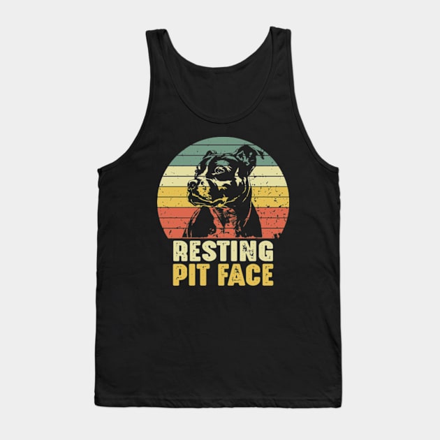 Dog Pitbull Resting Pit Face Funny Tank Top by David Brown